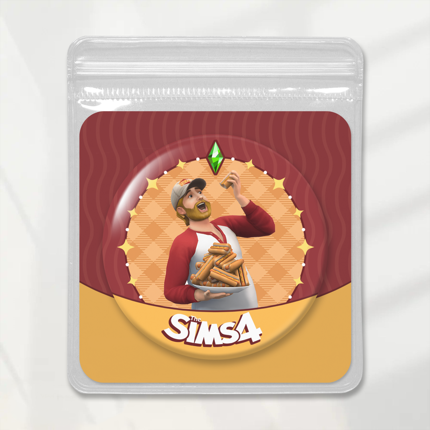 Laminated Badge: Eating corndog