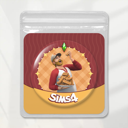Laminated Badge: Eating corndog
